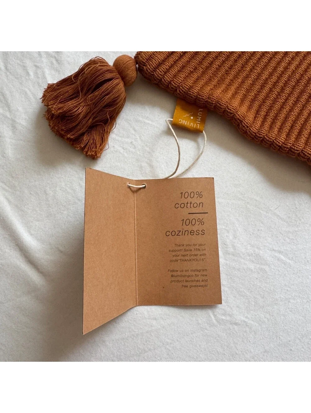 Burnt Orange 100% Cotton Textured Rib Knit ThrowPillow Cover Tassels Modern Home